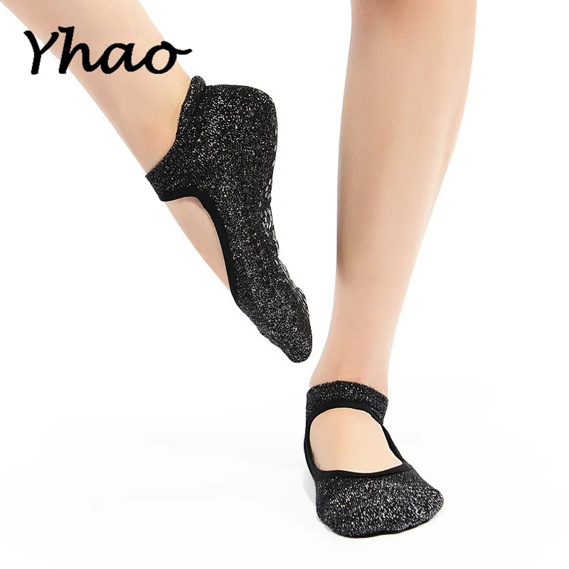 Yhao 100% cotton Yoga pilates socks Backless Ballet Terry Silver Deodorant Non-slip Floor sports 2017 New style | Спорт и