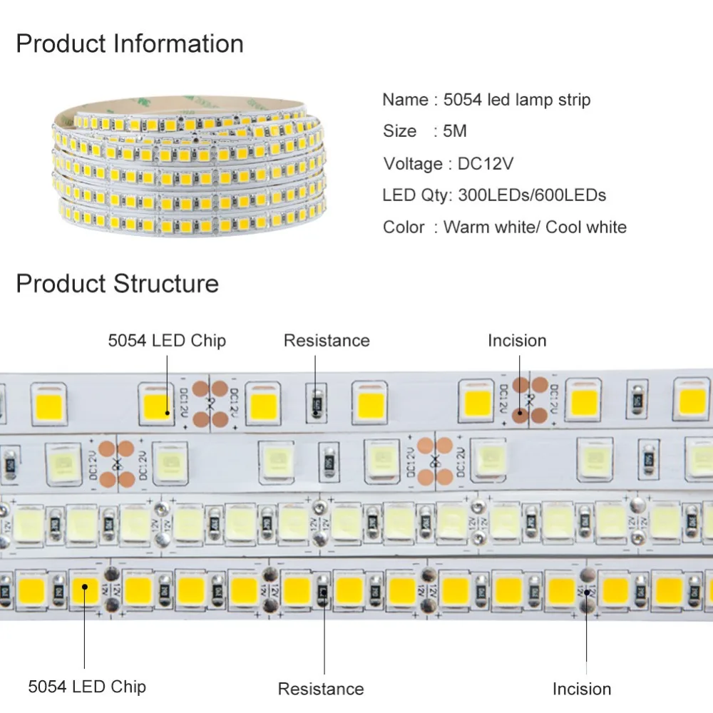 Гибкая светодиодная лента 5054 SMD 12 в пост. Тока 60 светодиодов/м 120 5 м/лот более яркая