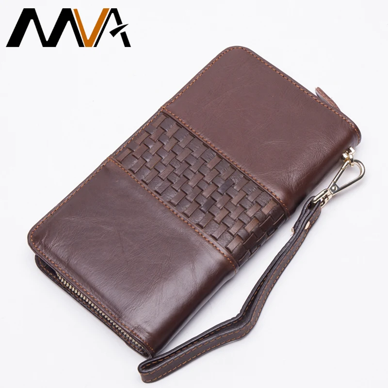 MVA Топ Коровьей Натуральная Кожа Мужчины Бумажник Молния Телефон Кошельки Долго