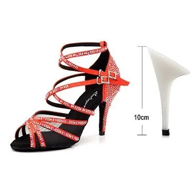 Red 10cm Ladingwu/Женская обувь для танцев; фиолетовые атласные стразы; обувь для латинских танцев; женская обувь для сальсы; Обувь для бальных танцев - Цвет: Red 10cm