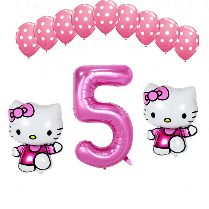 Фиолетовый 1 комплект, воздушный шар hello kitty с цифрами 40 дюймов, латексные шары в розовый горошек для девочек 1, 2, 3, 5 лет, декор для дня рождения, Детские шары - Цвет: Фиолетовый
