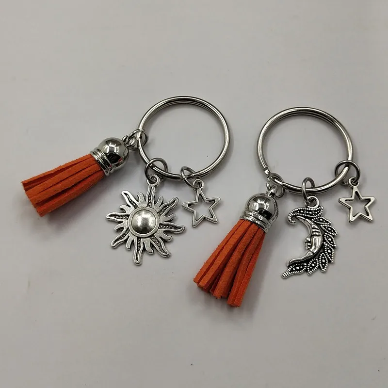 Серебряное солнце и кольцо для ключей с Луной брелок кистями небесные брелки BFF