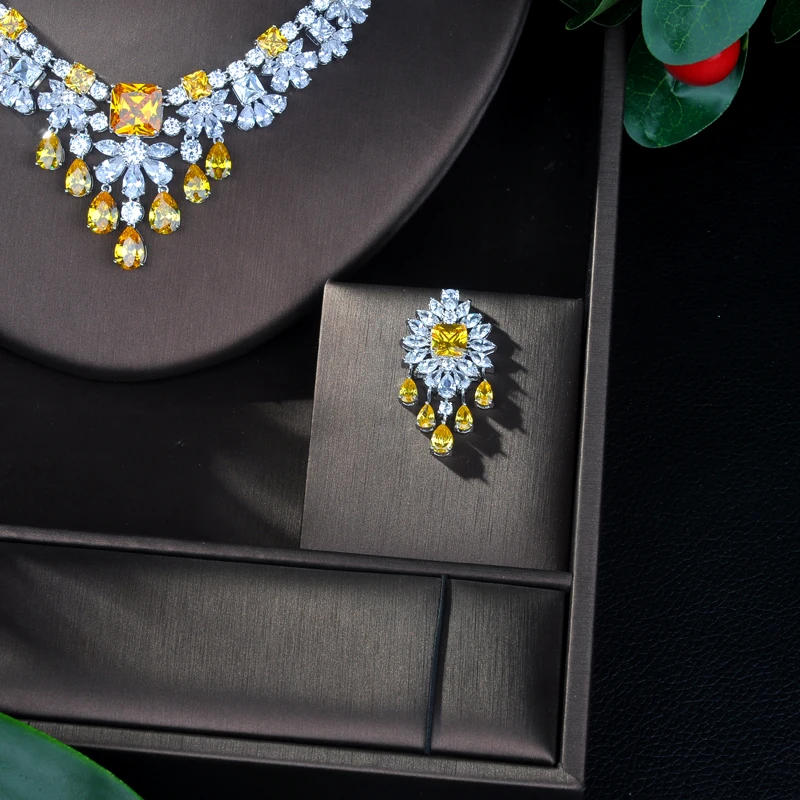 Женский комплект ювелирных изделий HIBRIDE набор из фианита AAA с блестящим цветком