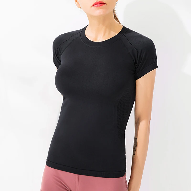 Женские топы однотонные дышащие облегающие быстросохнущие футболки для йоги с