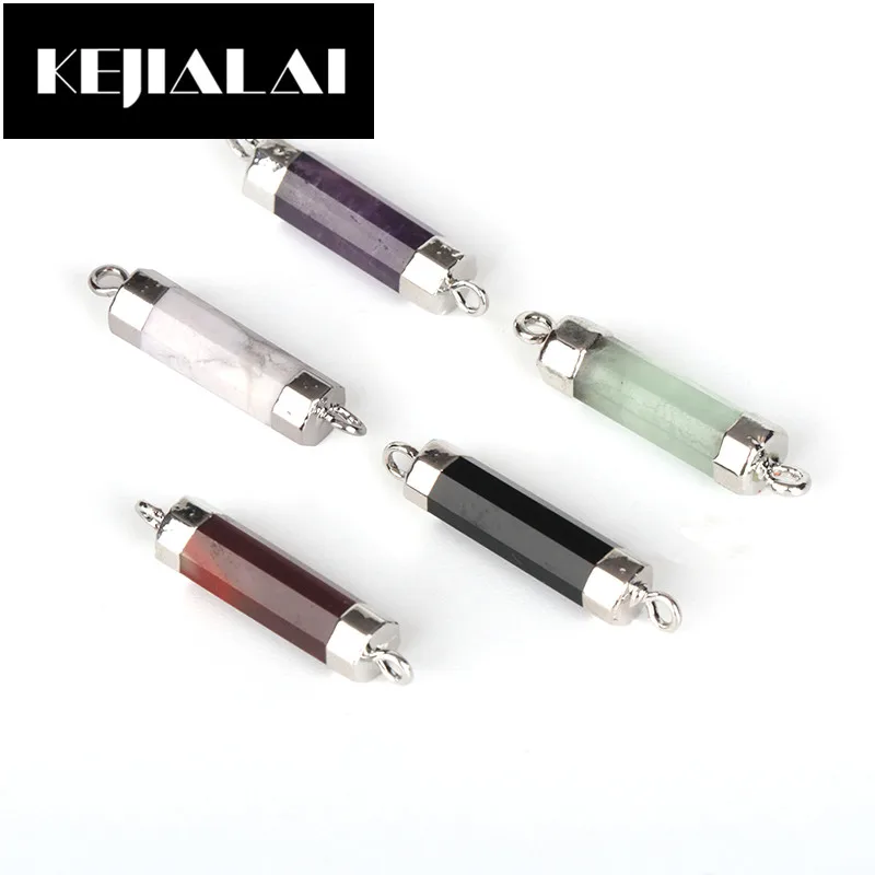 

KEJIALAI Colorful Natural Stone Long Tube Spacers Connectors for DIY Jewelry Making Simple Style for Fashion Girls Crystal Druzy