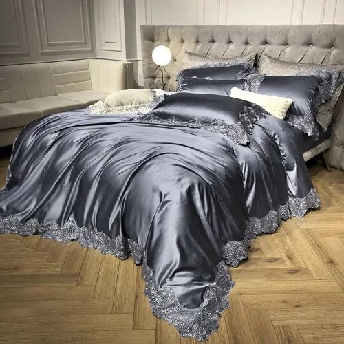 bedding set 4 1000TC сатиновое хлопковое кружево Белый Серебряный комплект постельного белья роскошный queen king size простыня комплект пододеяльник parure de lit - Цвет: bedding set 4