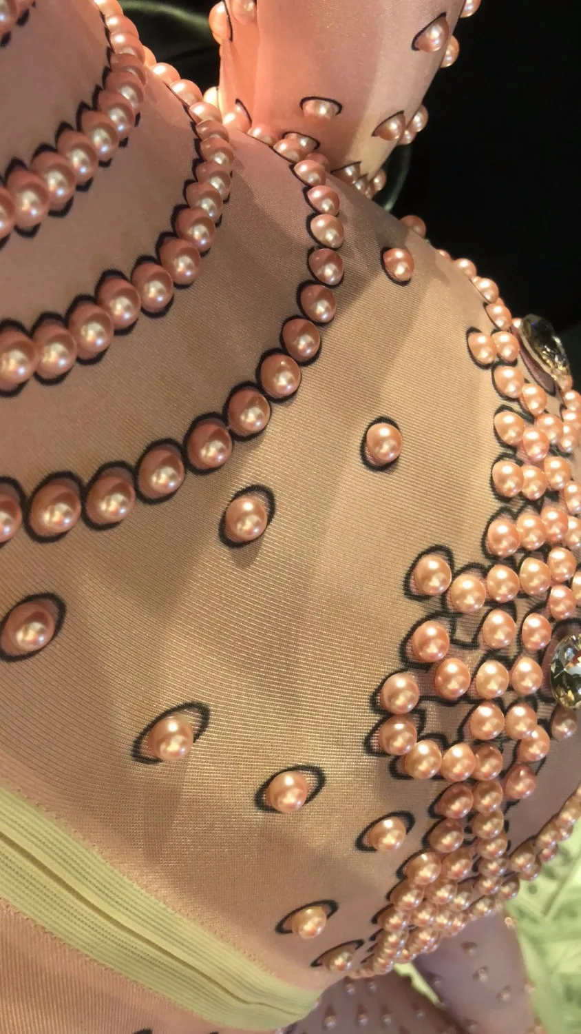 Новый Блестящий эластичный комбинезон с большими кристаллами и розовым жемчугом