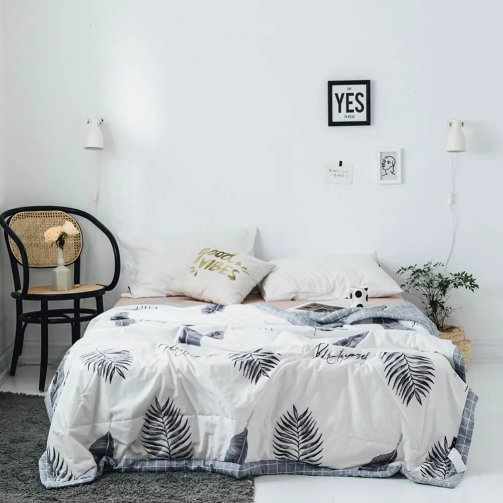 INS/стеганое одеяло с серыми листьями летнее стеганое из хлопчатобумажной ткани