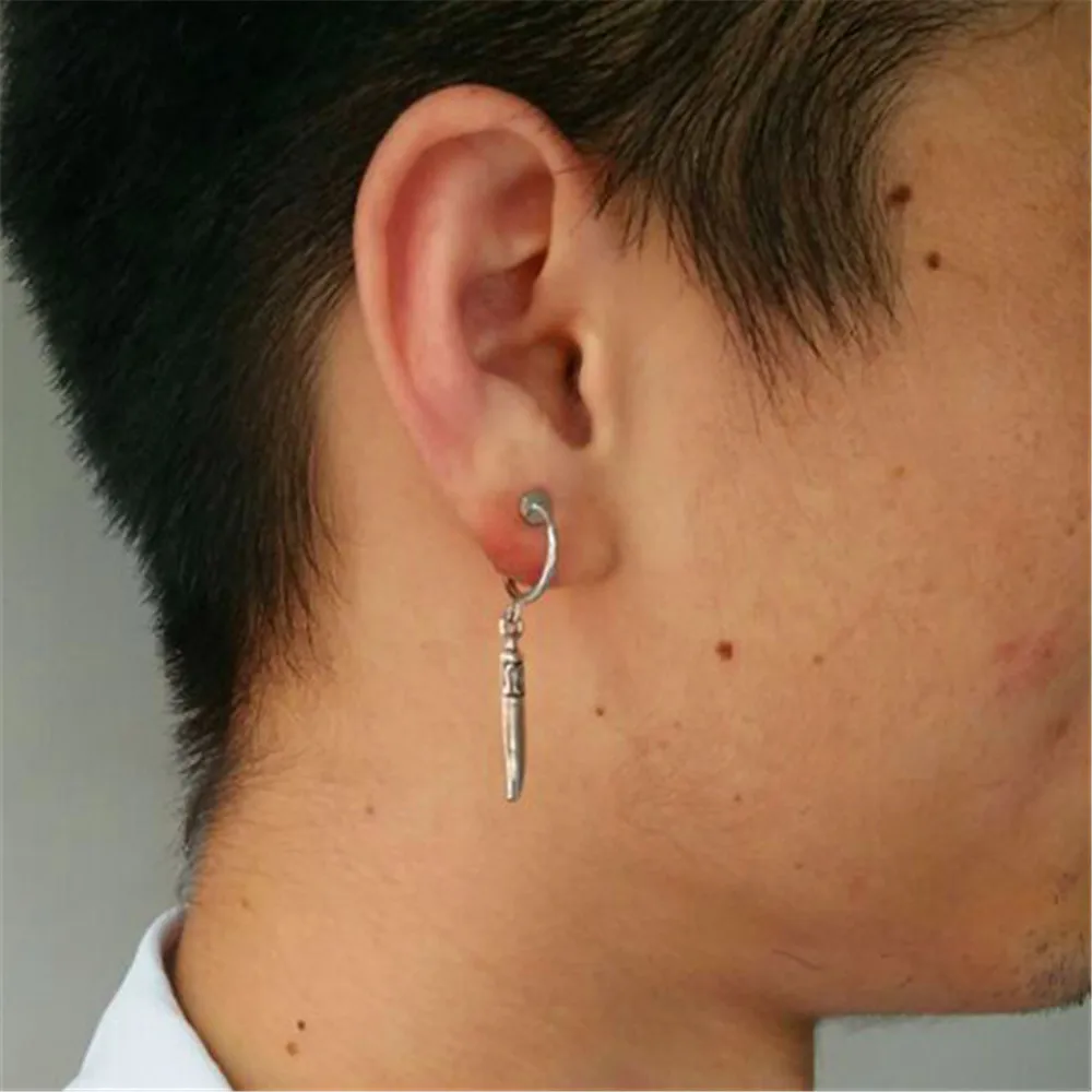 SOHOT Punk Style No Pierced Hoop Earrings Tiny Vintage Gold Silver Color Unisex Tibetan Knife Pendant For Ordiary Jewelry Bijoux | Украшения