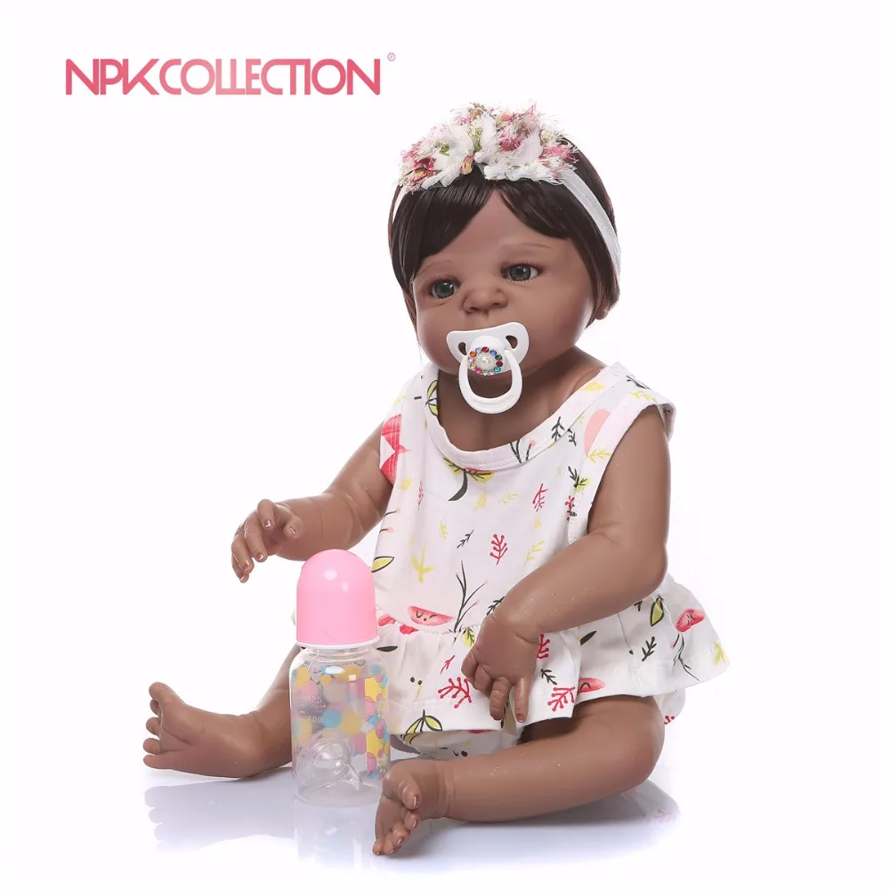 NPKCOLLECTION 2018 новый дизайн черная Детская кукла цельное Силиконовое тело