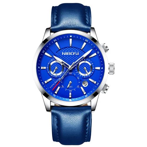 Silver Blue Leather NIBOSI Relogio Masculino мужские s часы лучший бренд класса люкс из розовой стали Кварцевые часы мужские повседневные спортивные наручные часы с хронографом Saat - Цвет: Silver Blue Leather