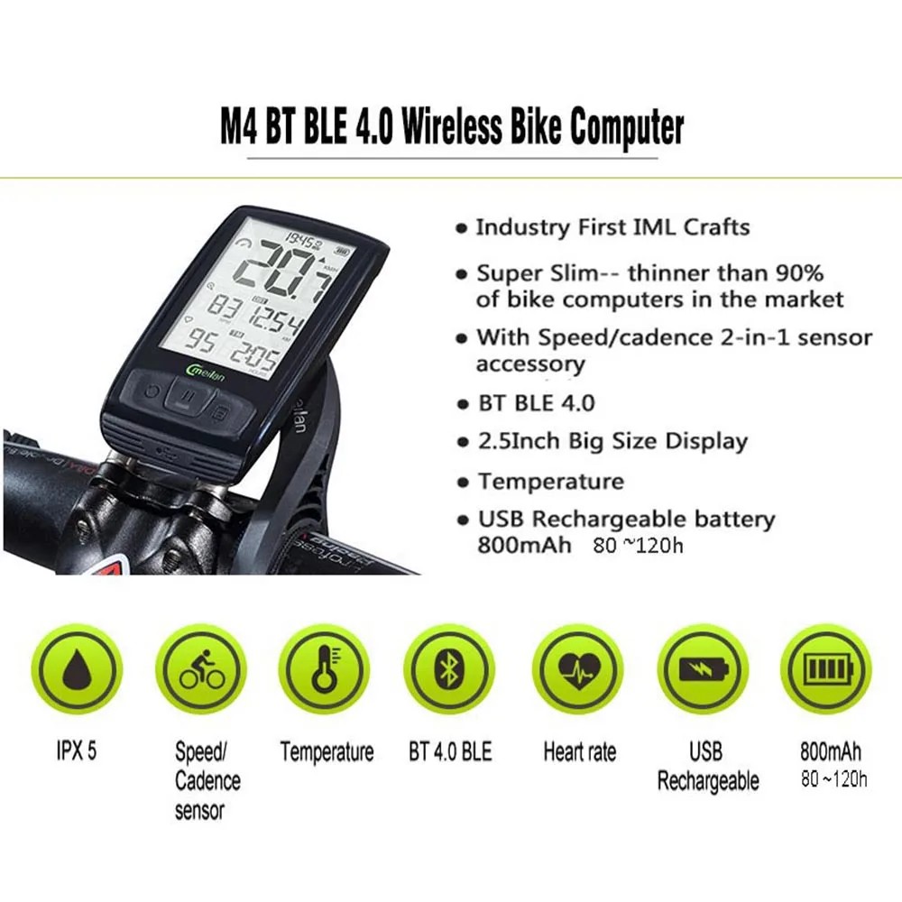 Meilan Bluetooth ANT + Велосипедный компьютер велосипед Спидометр Тахометр Cadence Датчик