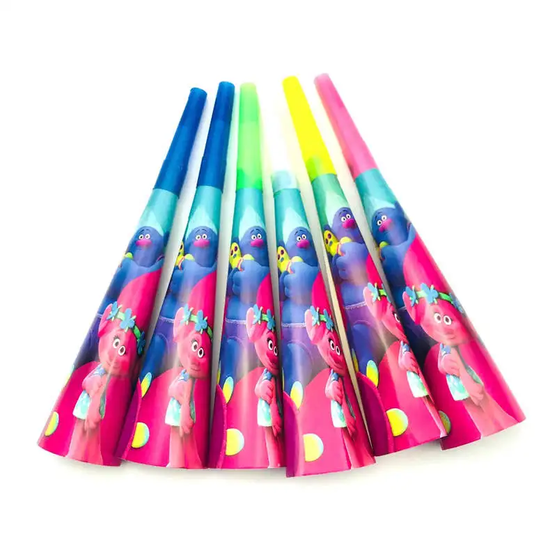 Horn 6pcs Тролли С Днем Рождения украшения Дети тарелка чашки соломы салфетки Лут сумки одноразовые посуда события вечерние принадлежности сувениры - Цвет: Horn 6pcs