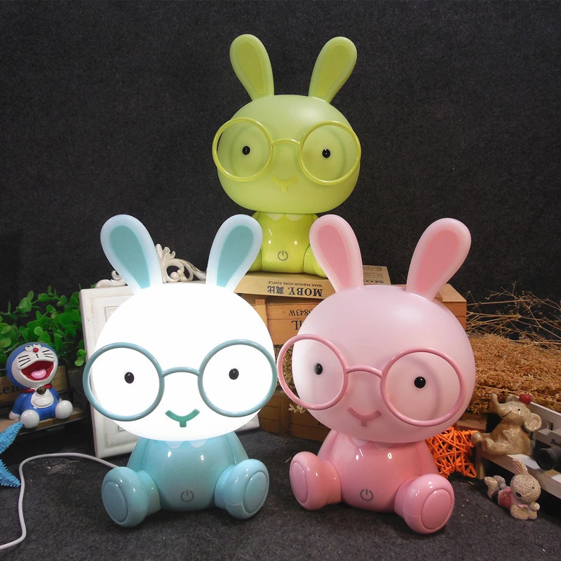 Nordic Big Eye Rabbit Night Light Touch LED Eye Protection Cartoon Night Light Children's Bedroom Animal Illuminator Fixtures