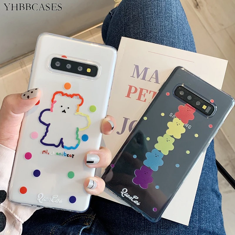 YHBBCASES Cartoon Rainbow Bear Clear Soft Case For Samsung Galaxy S10 Plus S8 S9 Candy Color Phone Cover Note 8 9 |