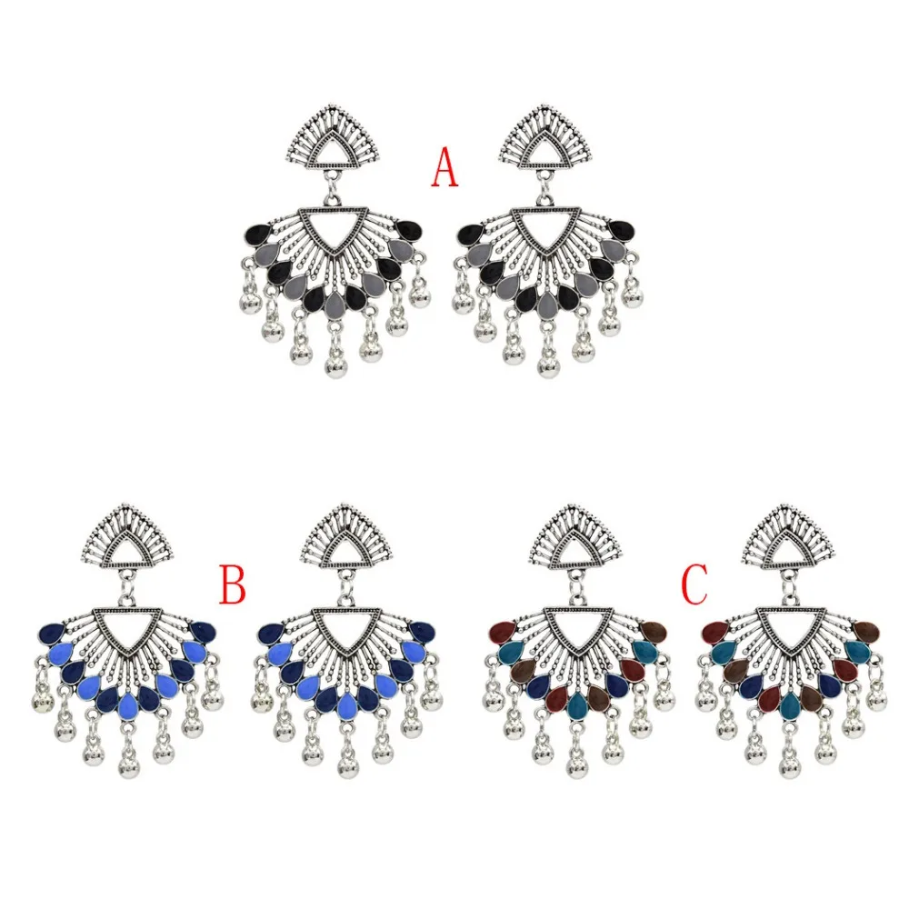 

1pair Bohemia Style Alloy Hollow Sector Tassel Earrings For Women Ethnic Fashion Party Retro Earrings Jewelry Gifts