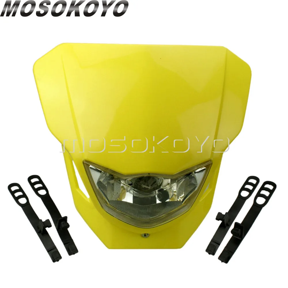 Для Suzuki DR650 DRZ400 RM85 RMZ-250 450 DRZ 125 фары для мотокросса Байк желтый Головной фонарь Передняя Маска Универсальная