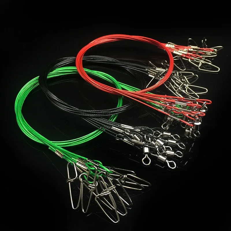 10Pcs/Bag Fishing Line 50cm 150LB Steel Wire Leader With Swivel Fishing Accessory Olta Lead Core Leash Red/Black/Green