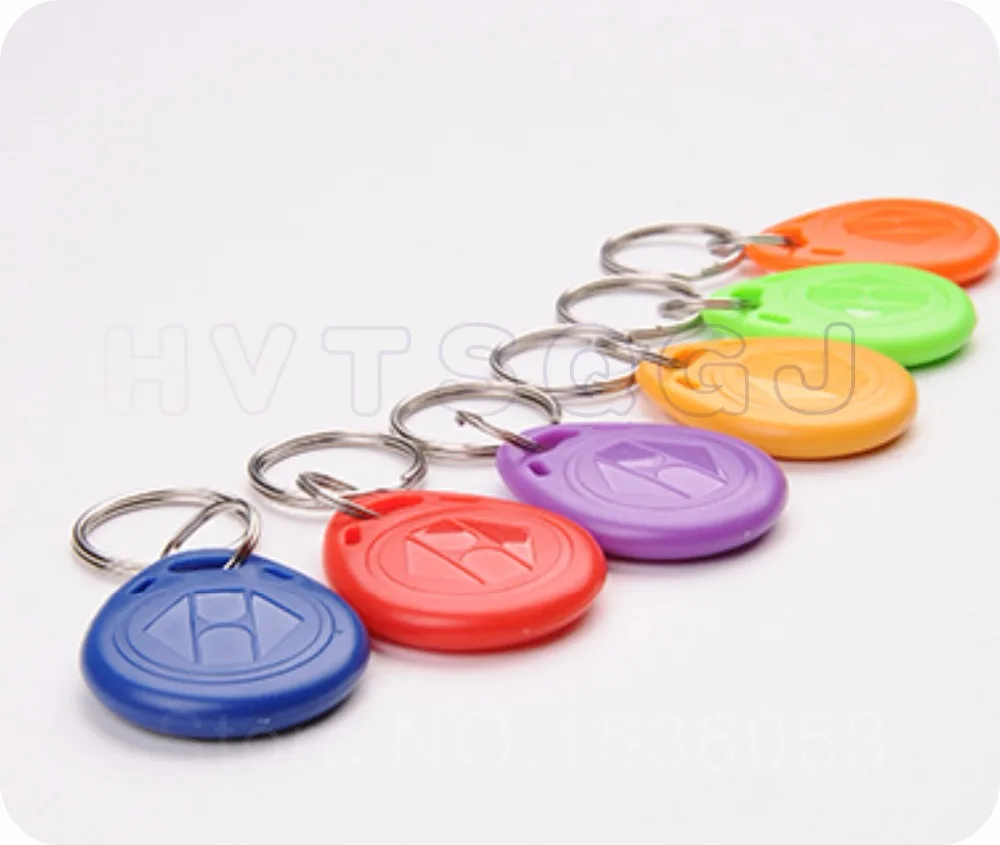 (100PCS) Top Quality 6 Different Color TK4100(EM4100) 125KHz Waterproof RFID Tag NO.2 ID Keyfob Keychain For Access control |