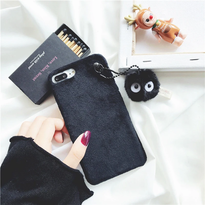 Winter Plush Totoro Briquettes Pendant for Apple iPhone 8 8plus 7 7plus Phone Case X 6 6s Plus Cartoon Coque | Мобильные телефоны и