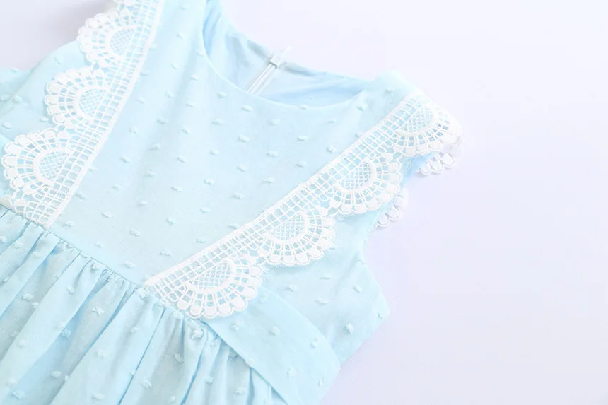 Retail Girls Summer Lace Cotton Dress Children Clothes Light Blue Sleeveless Causal Drawstring Dresses 2-7Y LT010 | Детская одежда и
