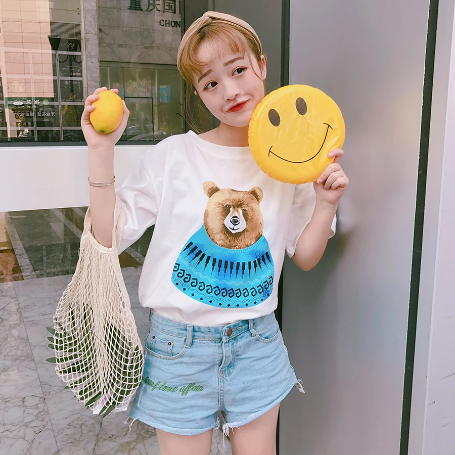 Harajuku/Повседневная футболка с рисунком из мультфильма для женщин 2018 футболки