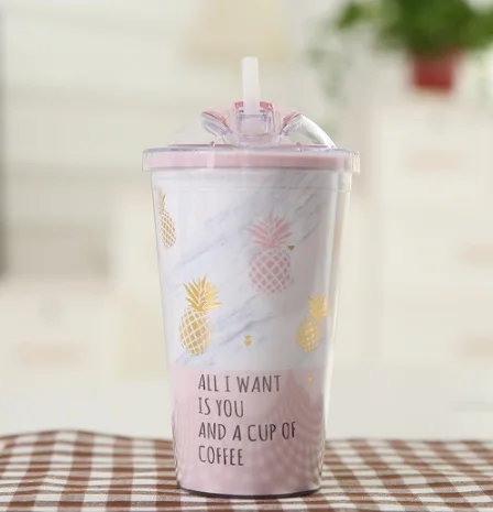 Новинка, кружка для путешествий, двойная пластиковая чашка для смузи, чашка для напитков, кофе, сока, с соломинкой, для жидкого коктейля, вечерние крышки