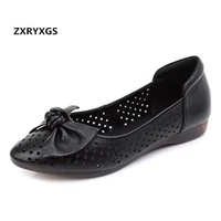2020 new spring shallow mouth bow pointed flat shoes woman fashion shoes hollow genuine leather shoes womens shoes large size