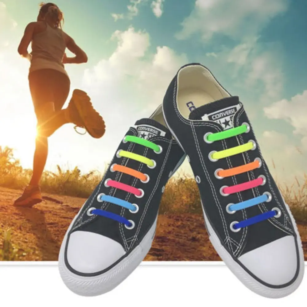 16pcs/set Lazy Elastic Silicone Shoelaces Colorful No Tie Running Sneakers Strings Shoe Laces Shoes Accessories For Men Women
