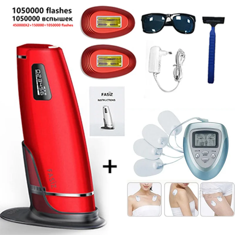 Red Set 4 1050000 раз, 3 в 1, IPL лазерный эпилятор для удаления волос, фотоэпилятор с ЖК-дисплеем, лазерный постоянный триммер для бикини, Электрический эпилятор - Цвет: Red Set 4