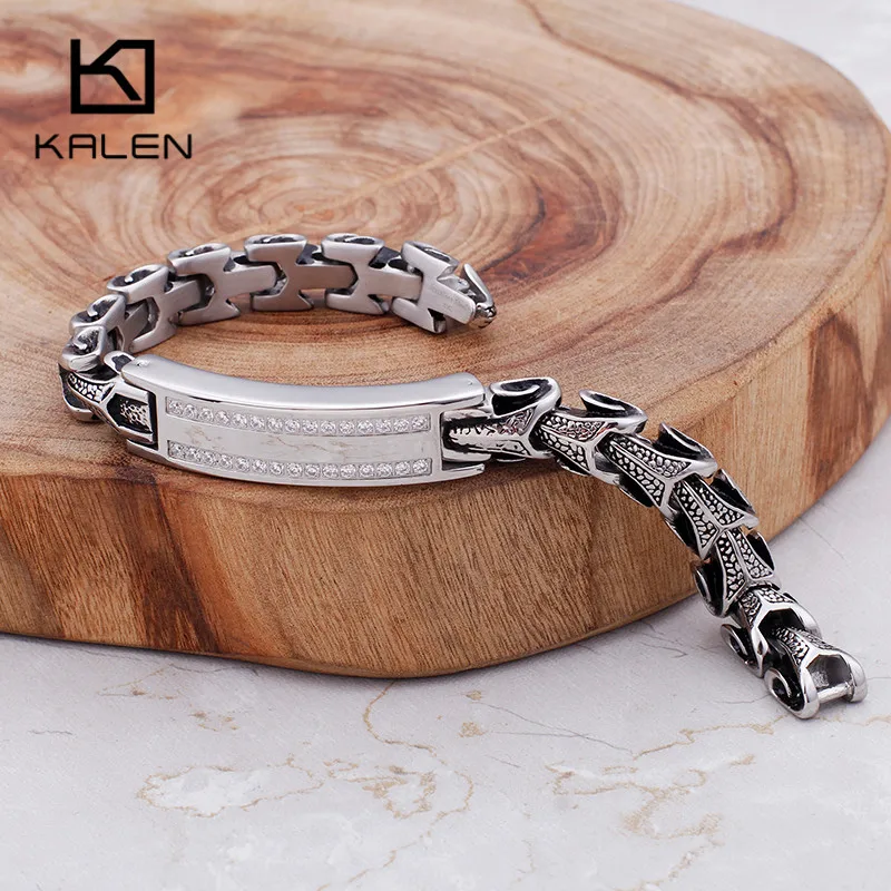 KALEN Hip Hop Stainless Steel Snake Linking Chain Bracelets For Men 22cm Curban 11mm Width Cubic Zirconia Bracelet Jewelry | Украшения и