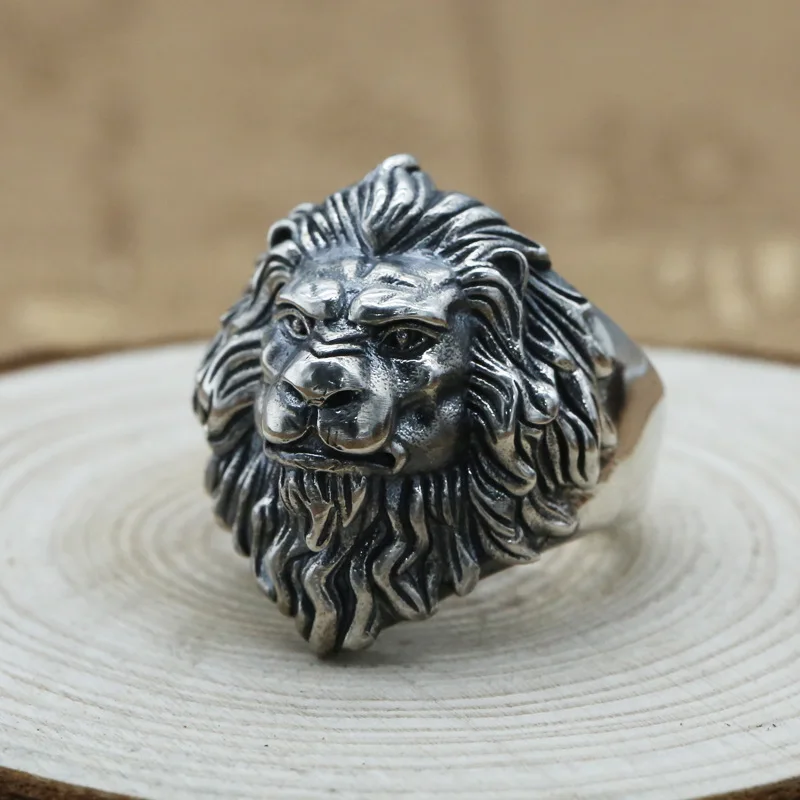 

FNJ Punk Lion Ring 925 Silver Jewelry New Fashion Animal S925 Sterling Silver Rings for Men Adjustable Size 8.5-11 bague