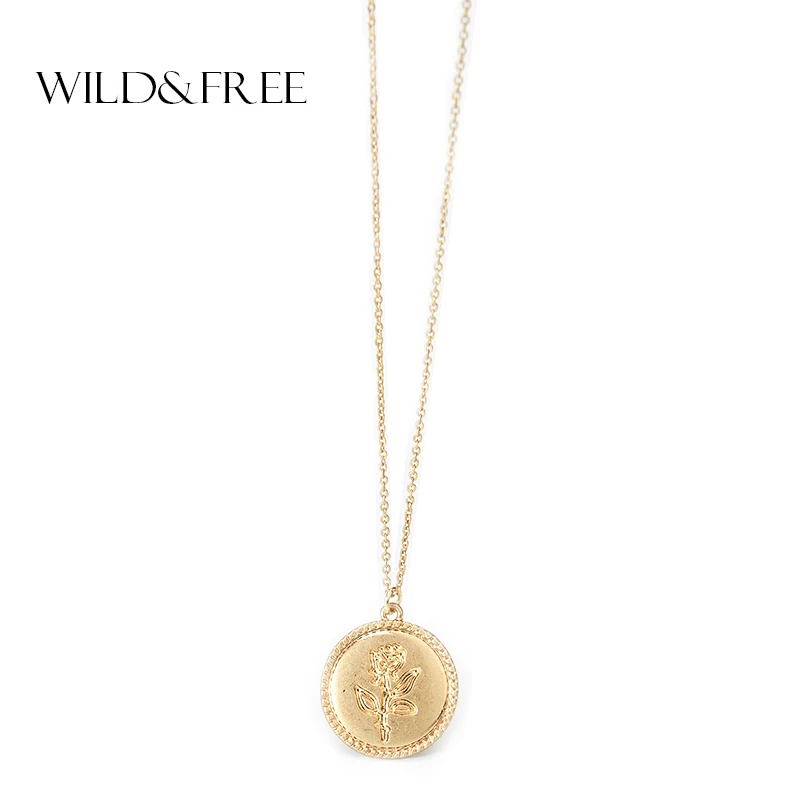 Wild & Free Горячая распродажа! Ожерелье с круглой подвеской розы солнце крест