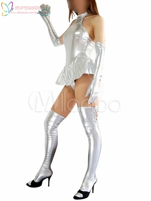 Высококачественный серебристый Блестящий металлический сексуальный костюм Zentai