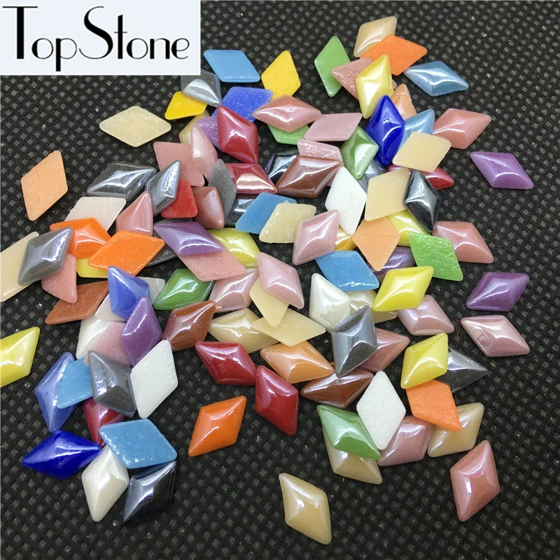Смешанные цвета 8x12 мм ромбовидная форма плоский задний керамический камень
