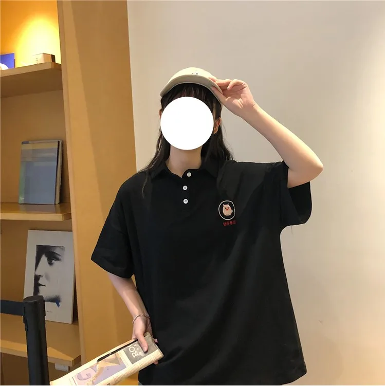 Для женщин PoloShirt Хлопок мультфильм милый свинья вышивка короткий рукав тенниски летние женские свободные Повседневное элегантный дизайн топы YT5027