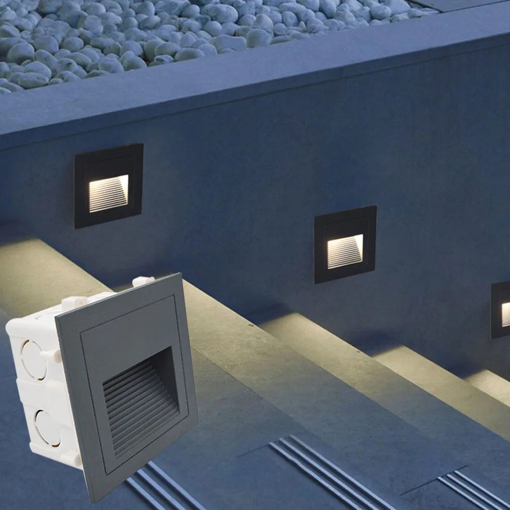 

10pcs led Stair Light with Embedded box Aluminum 3w Step Lights Outdoor Waterproof IP65 LED Wall Lamp Footlight Night Lighting