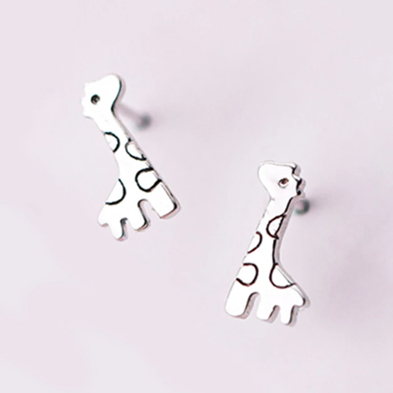 Genuine 100% 925 Sterling Silver Giraffe Stud Earrings For Women Simple Animal Fashion Party Jewelry | Украшения и аксессуары
