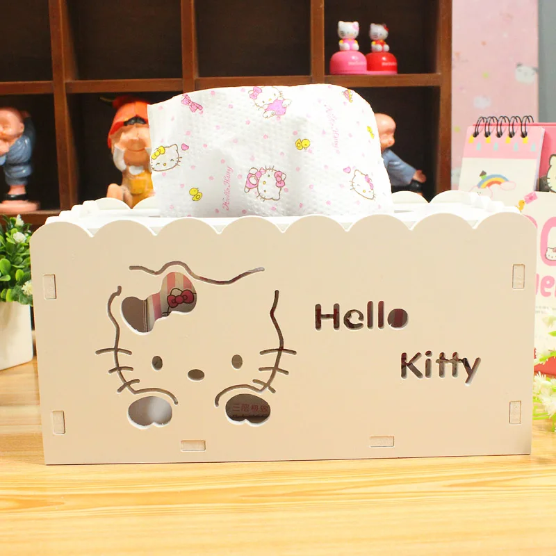 Hello kitty мультяшный анимационный тканевый чехол, коробка для домашнего декора, деревянная бумажная коробка для полотенец для дома/автомобиля, бумажный держатель для салфеток, коробка B41