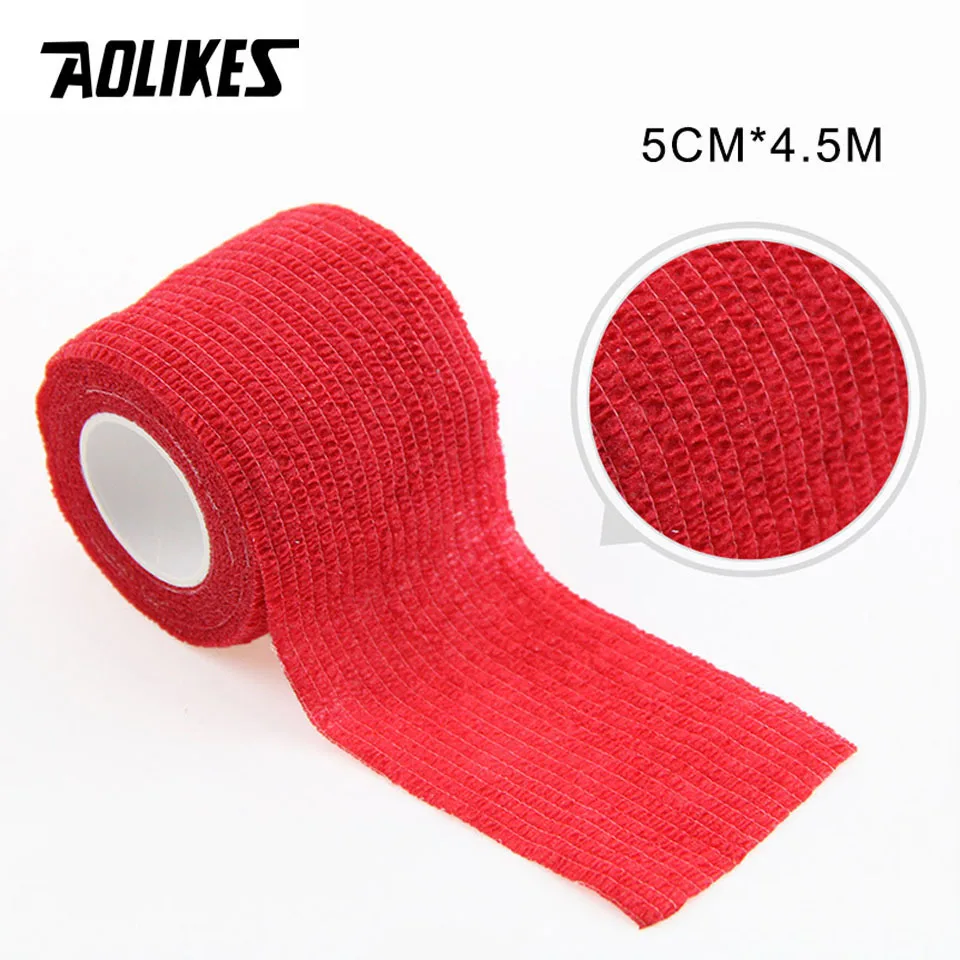 Red AOLIKES 5 см* 450 см самоклеющиеся эластичные бинты из нетканого материала кинезиологическая лента Защитное снаряжение колено локоть поддержка травмирования колодки - Цвет: Red
