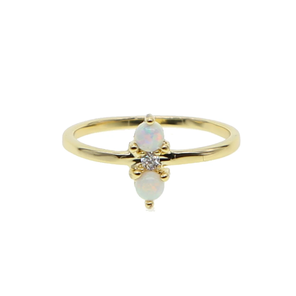 top quality simple delicate rings gold color thin round band young girl lady gift dainty White fire opal ring girly | Украшения и