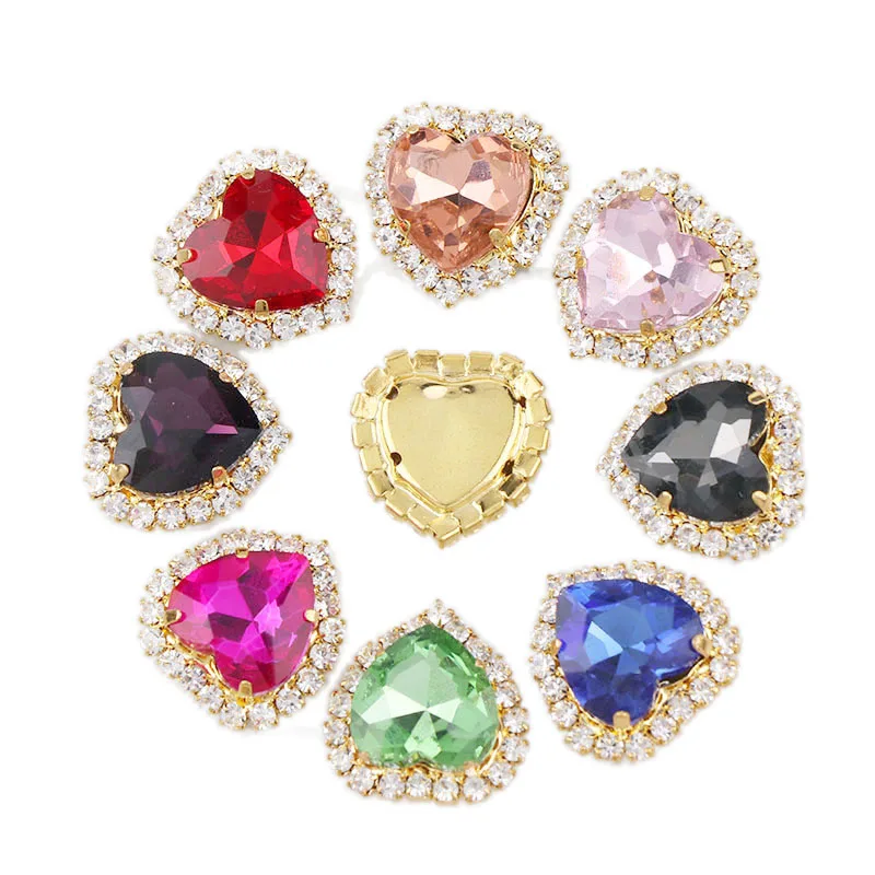 12 мм Золотое сердце пришить с бусинами из цветного стекла камня коготь