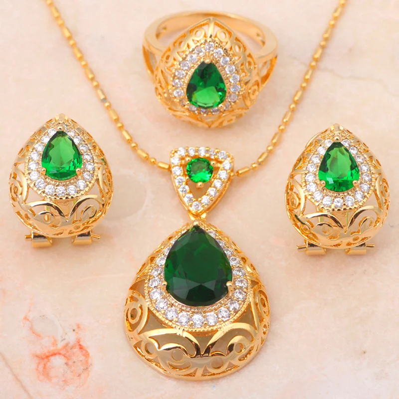 Серьги и кольцо из циркония класса AAA золотистого цвета без содержания никеля