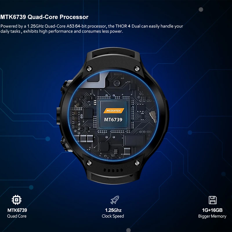 Смарт часы Zeblaze THOR 4 Dual 4G LTE Android двойная камера 16 ГБ + 1 Гб четырехъядерный процессор