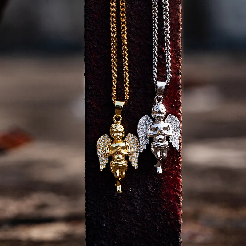 Iced Out Крылья Ангел кулон ожерелье для мужчин женщин подарки 2 цвета AAA циркон хип
