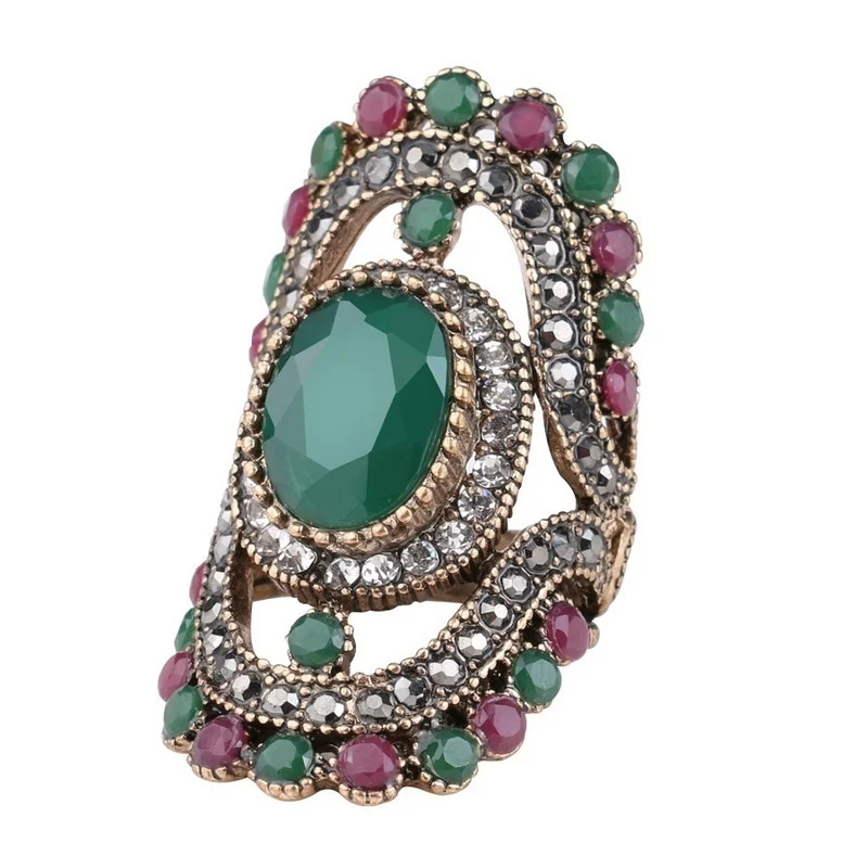 European Retro Hollow Exquisite Ring Inlaid Blue Crystal Female Turkish Indian Bridal Jewelry | Украшения и аксессуары