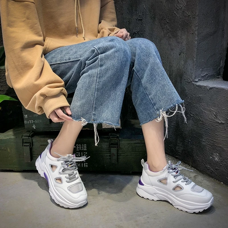 2019 г. весенние модные женские туфли сетчатая повседневная обувь на платформе