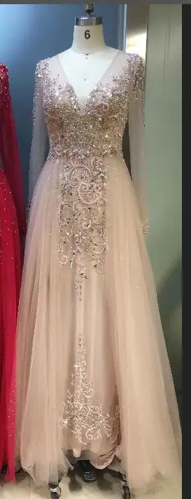 picture color Восхитительные красные вечерние платья с длинным рукавом kleider damen abendkleid Вечерние платья из тюля для женщин - Цвет: picture color