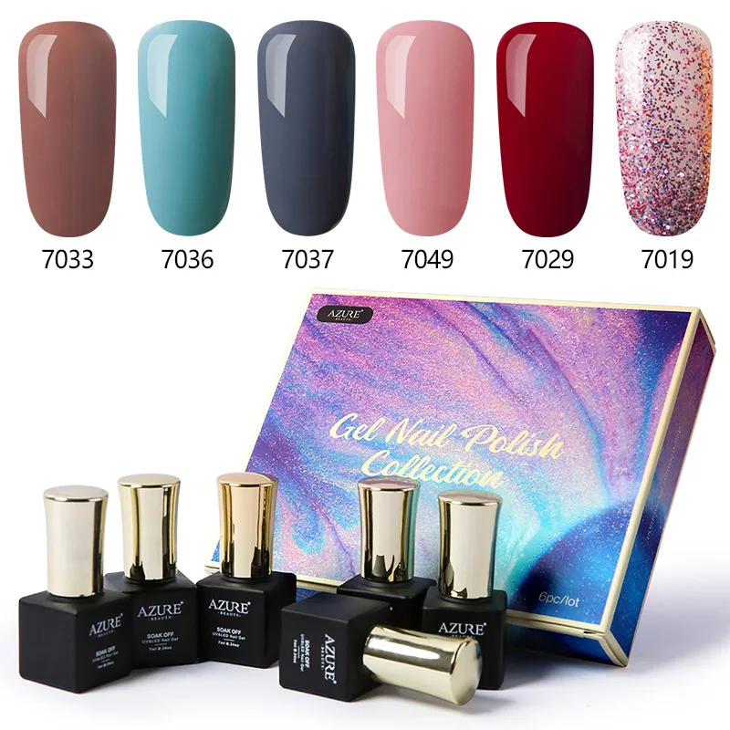 Set 2 Azure beauty, 6 шт./лот, Гель-лак для ногтей,, 7 мл, цветной, гель для ногтей, набор, гель для ногтей, гель для ногтей, УФ-лак для ногтей, долговечный, Набор лаков для ногтей - Цвет: Set 2