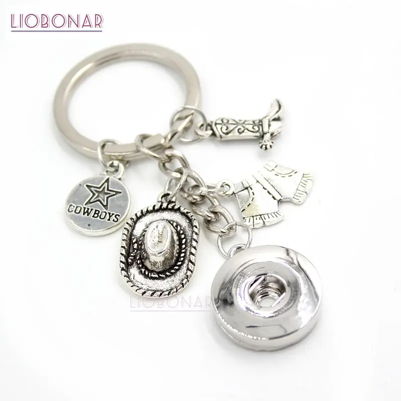 

1PC Cowboy Key Chain Handbag Charm Western Cowboys Hat Boots Snap Keychain Key Ring Gifts for Men Women 18mm Snap Jewelry